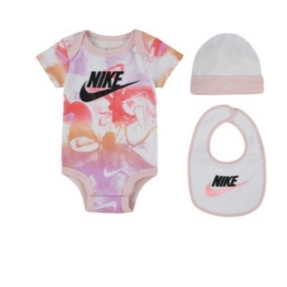 Nike baby 3 piece gift set. Hat, bib, and bodysuit